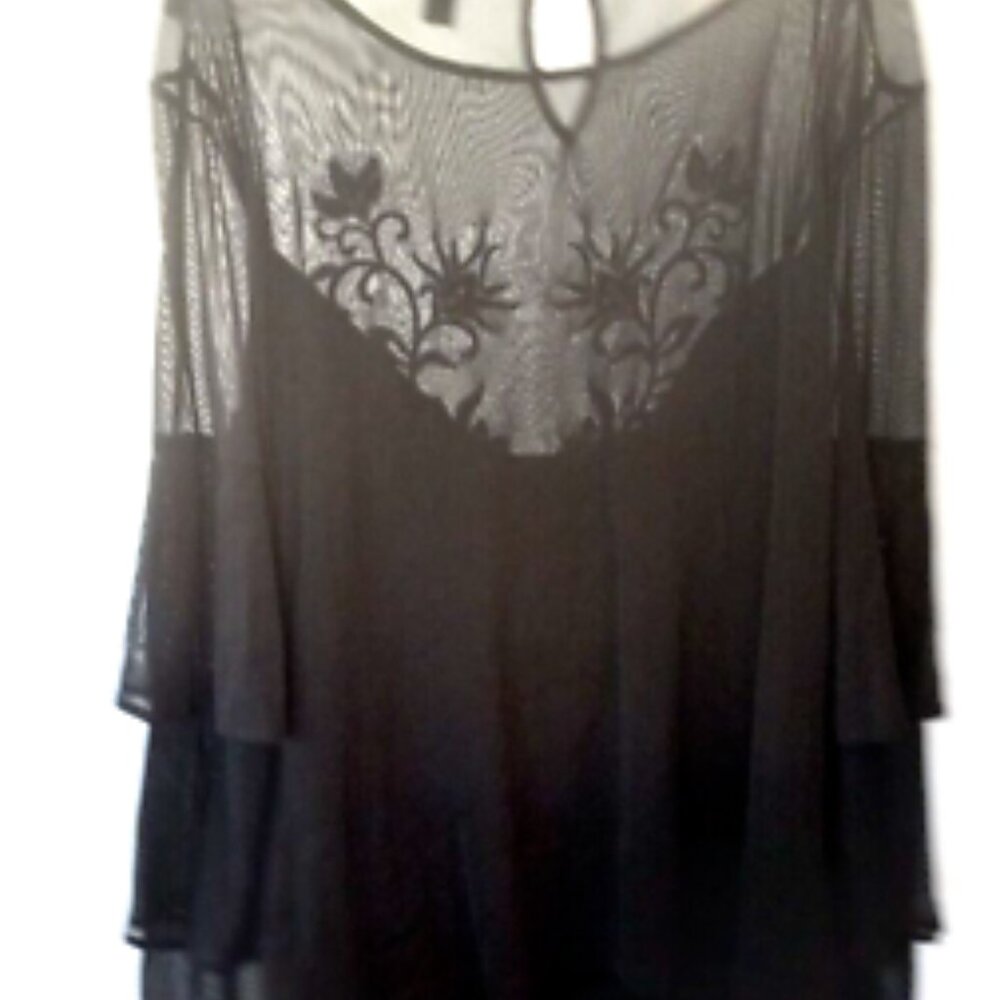 Thalia Sodi Sheer Embroidered Sequin Top w/ Attached Camisole Black Womens M NWT - Picture 7 of 14